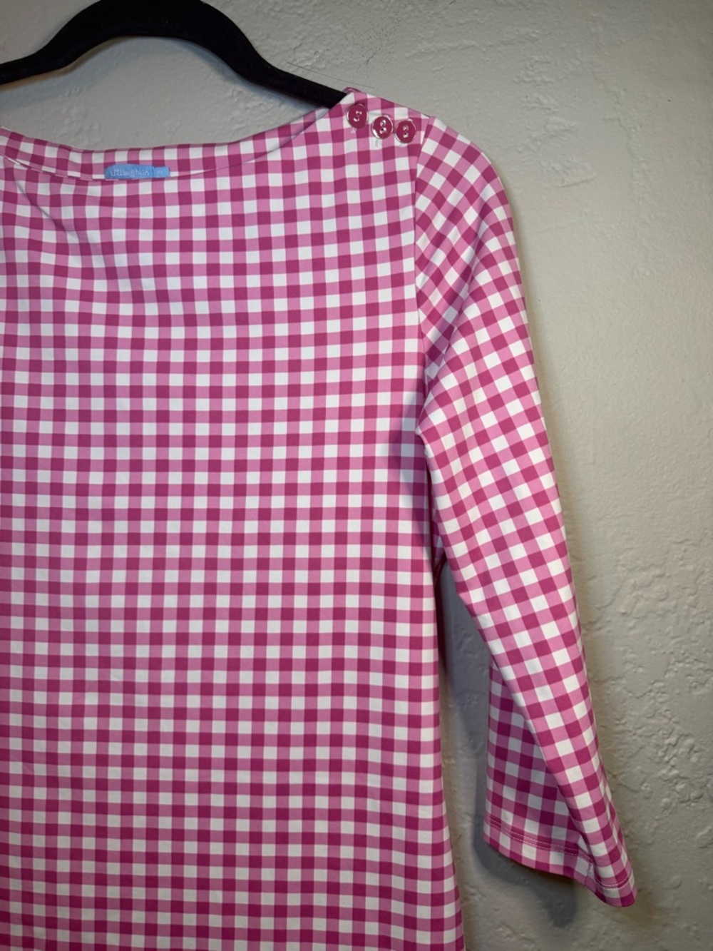 J. McLaughlin Pink Gingham Windsong Top with three-quarter sleeves Size Medium - Picture 5 of 9